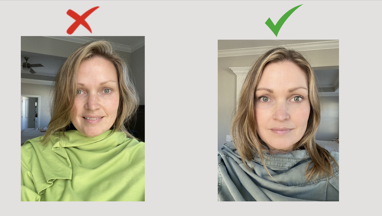 Virtual draping comparison — the same face in a wrong color versus a right color