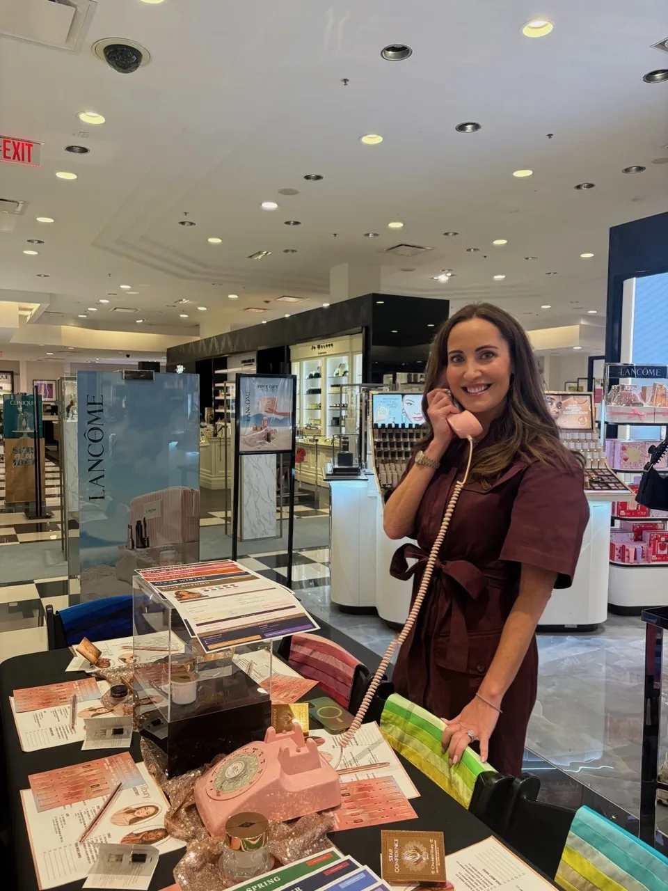 Kate hosting an in-store seasonal color event at a Lanc&ocirc;me counter